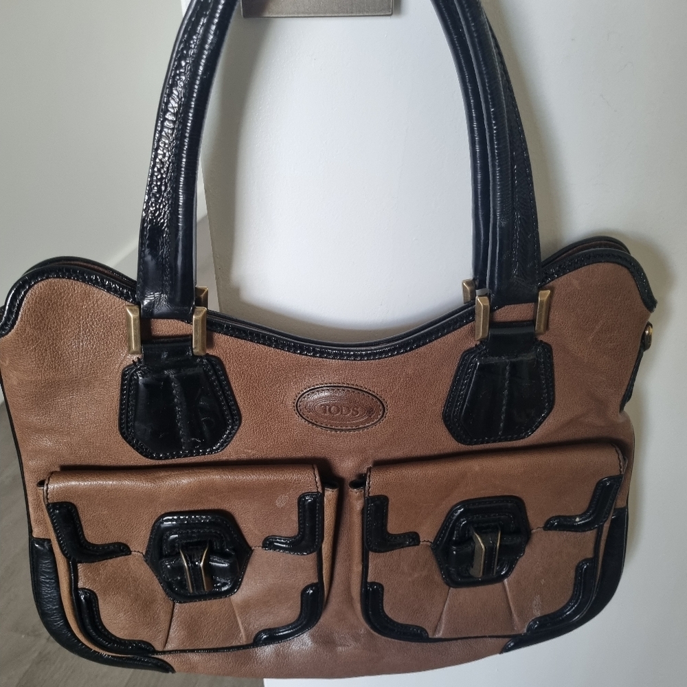 TOD'S Two-Tone Brown and Black Leather Tote Bag
